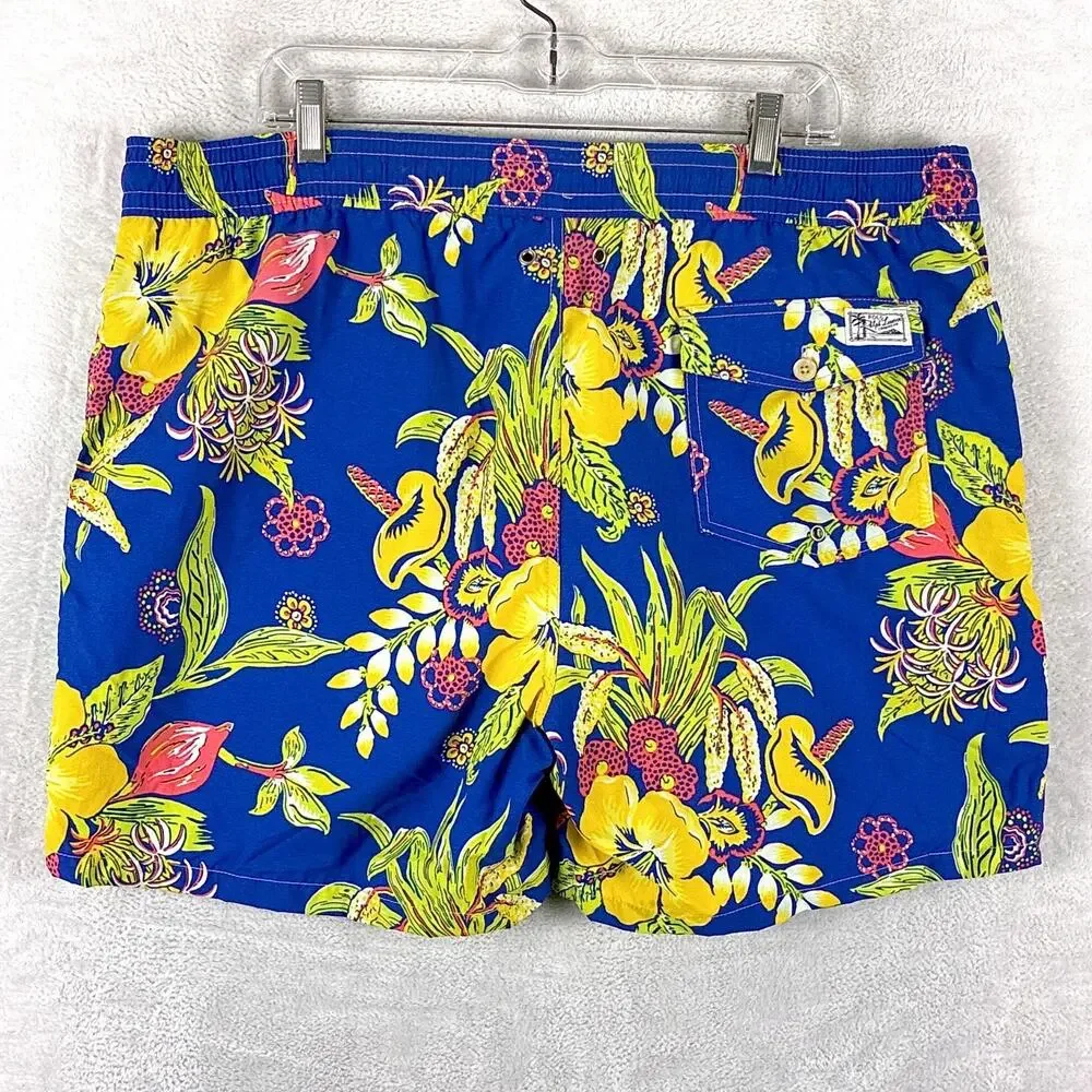 Polo Ralph Lauren Swim Trunks Mens XXL Blue Floral Hawaiian Aloha Beach Surf